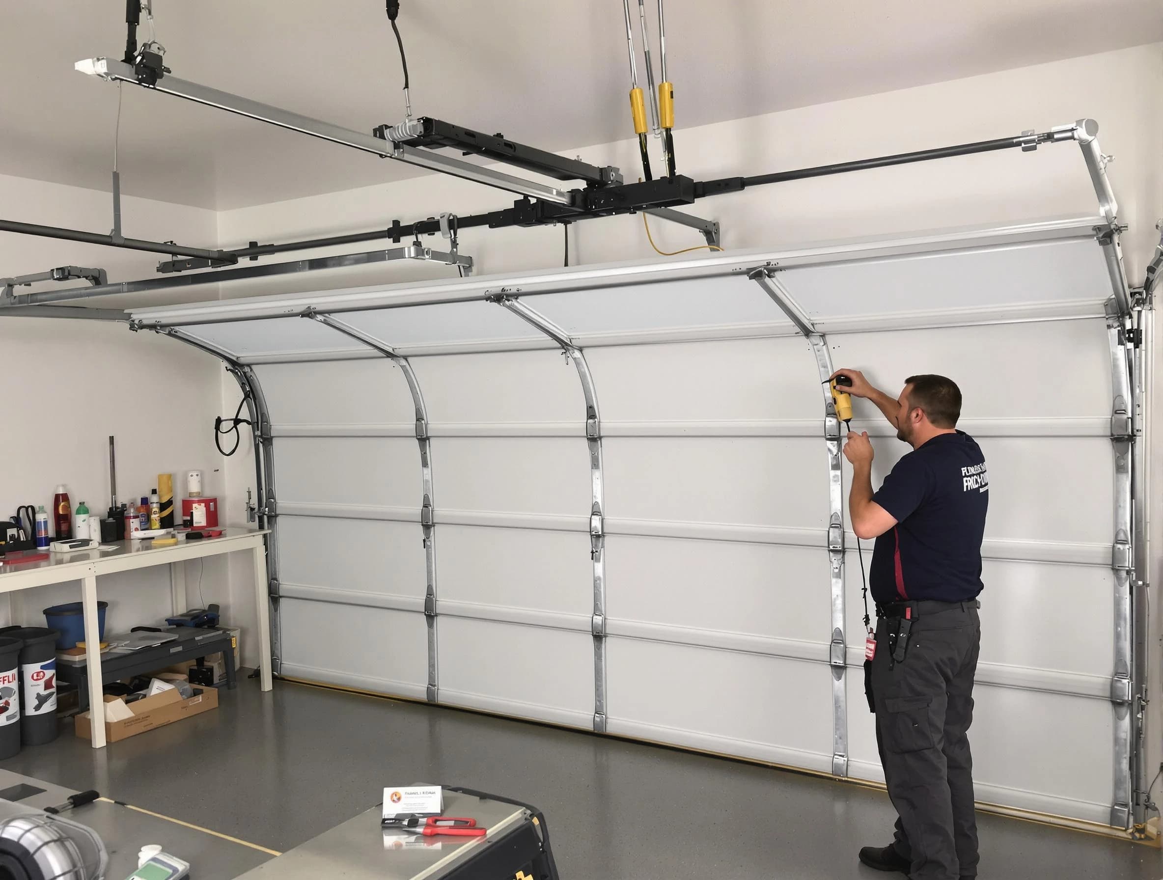 Columbiana Garage Door Repair certified technician performing overhead door system repair in Columbiana
