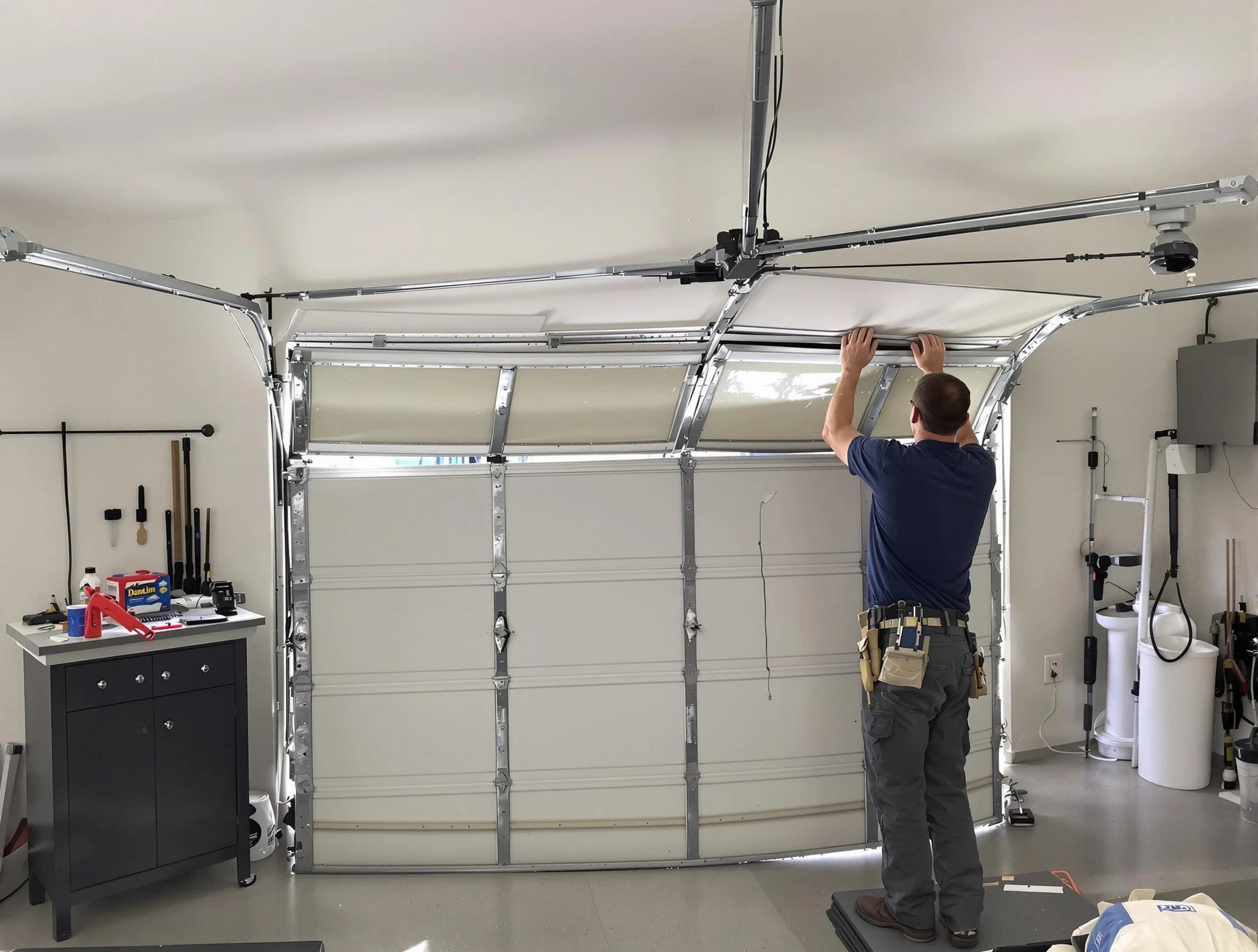 Columbiana Garage Door Repair specialist performing precise section replacement on Columbiana garage door