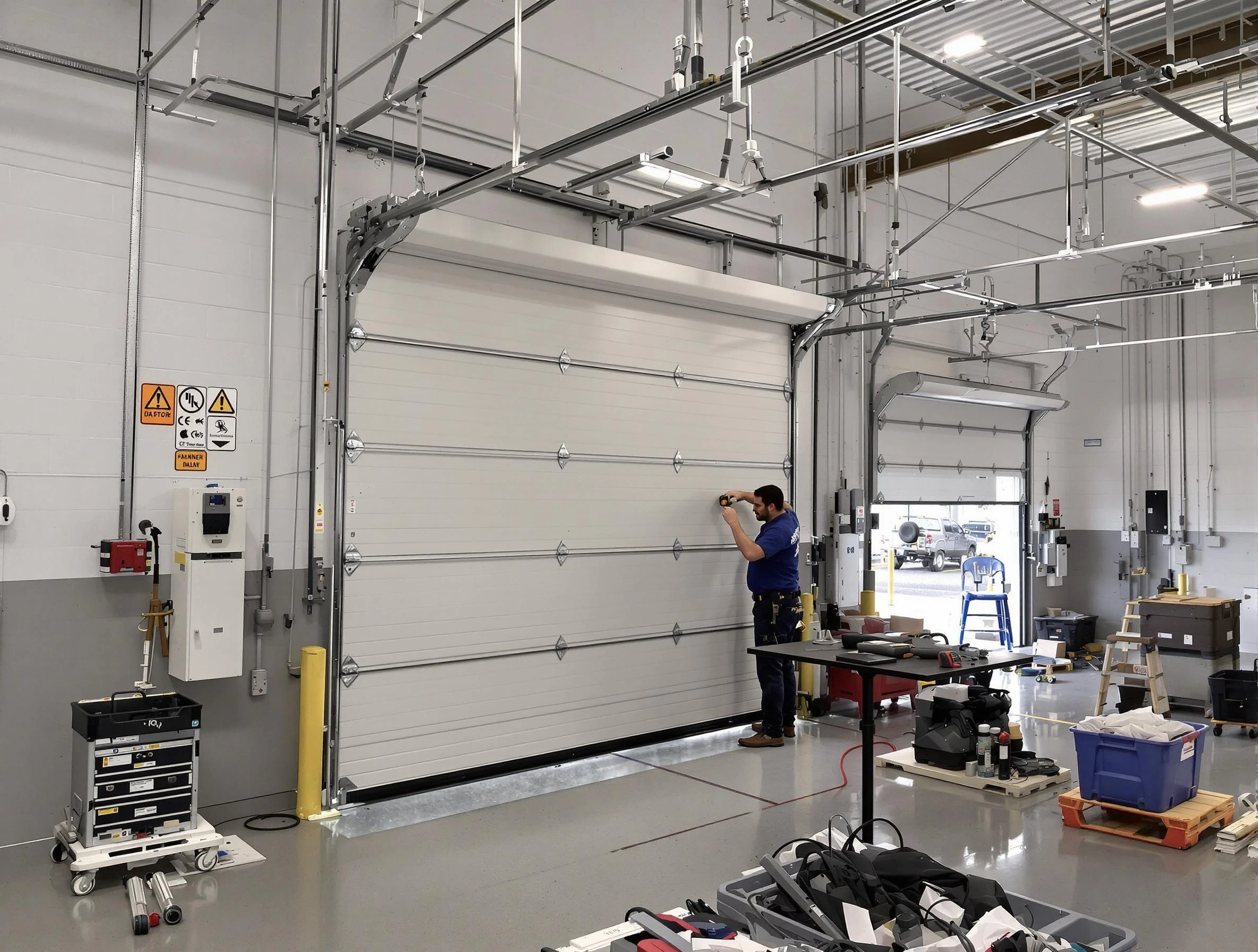 Commercial garage door repair being performed by Columbiana Garage Door Repair expert in Columbiana