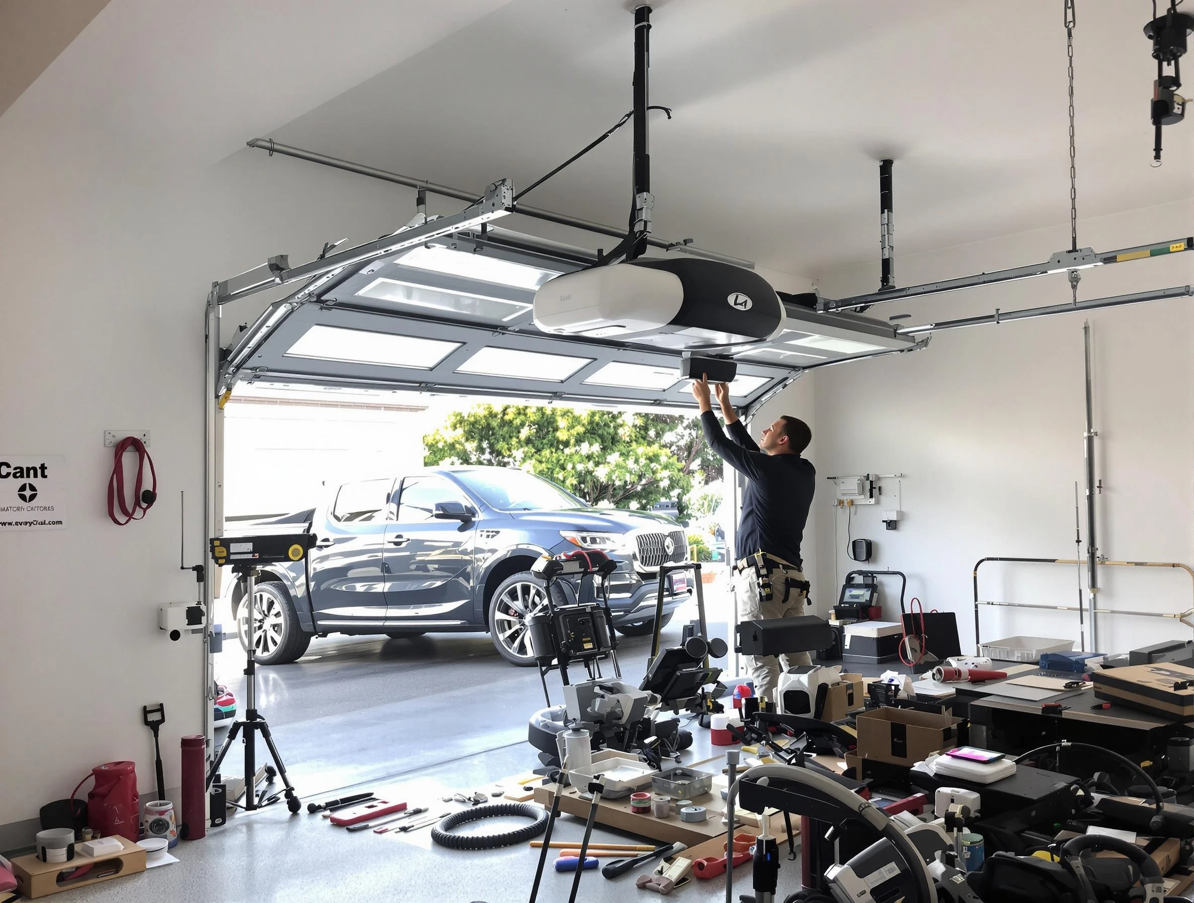 Columbiana Garage Door Repair specialist installing smart garage door opener system in Columbiana home