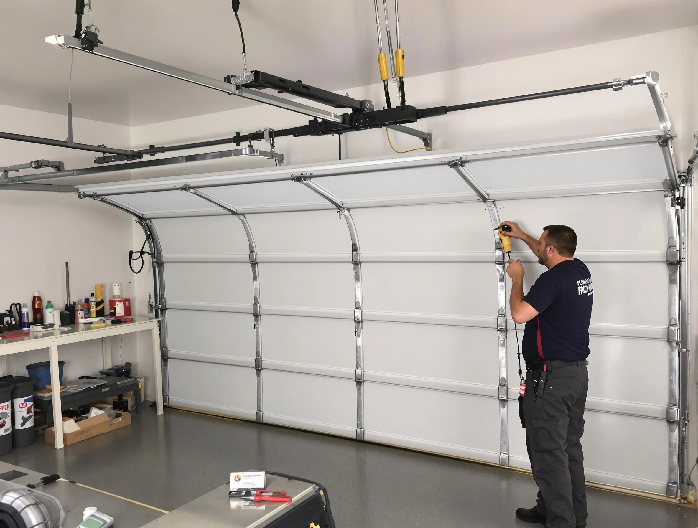 Columbiana Garage Door Repair certified technician performing overhead door system repair in Columbiana