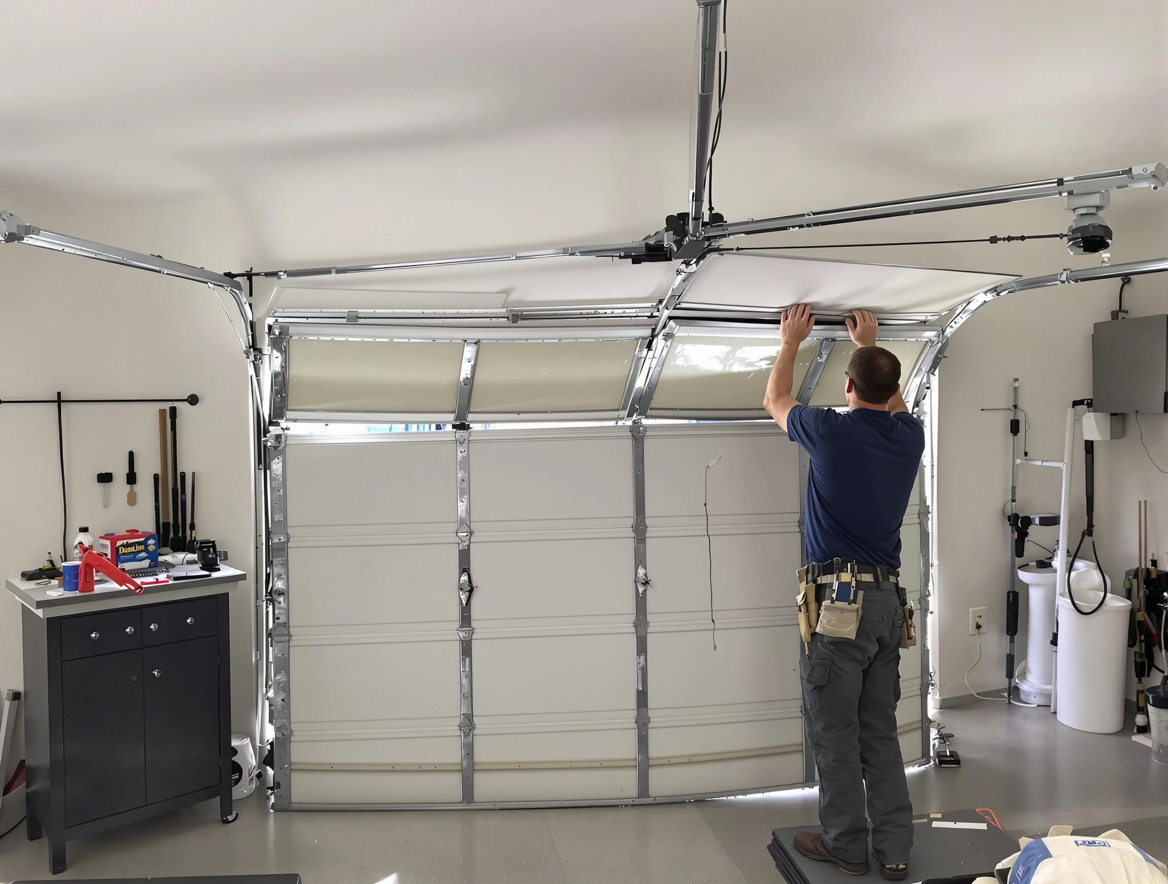 Columbiana Garage Door Repair specialist performing precise section replacement on Columbiana garage door